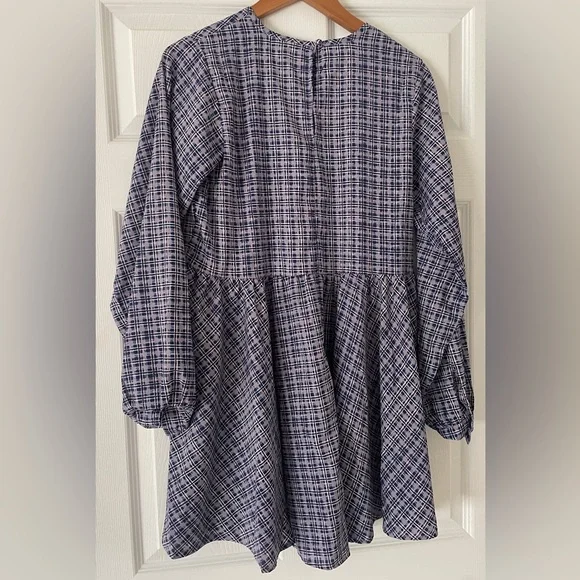 NWT ASOS Daisy Street Mini Smock Dress in Blue Check Size Medium - Picture 3 of 4